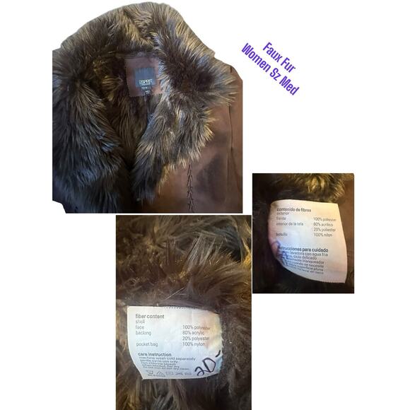Dark Brown Faux Suede ESPRIT Coat Jacket Woman’s Sz Medium - Picture 6 of 7